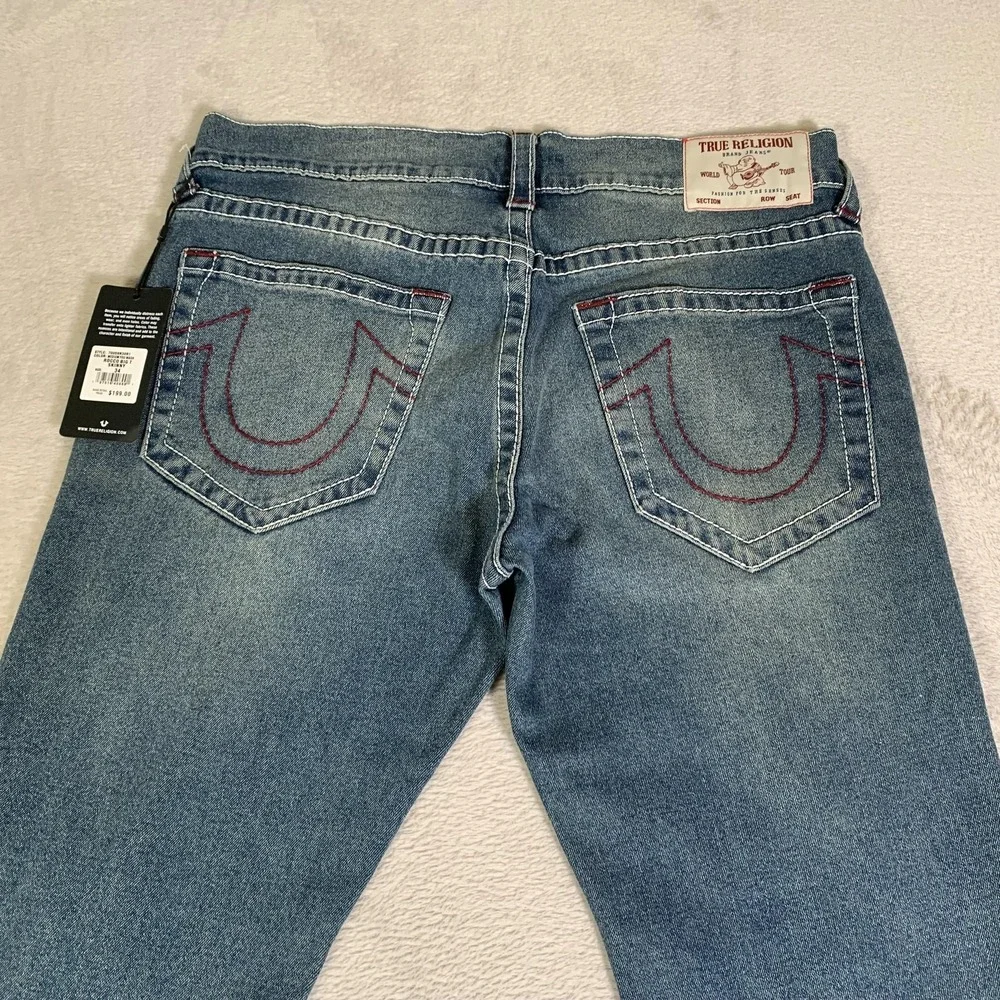 True Religion Rocco Big T Jeans Mens 34x30 Blue Medium Wash Relaxed Skinny NEW